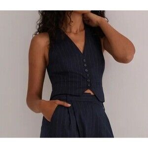 Favorite Daughter Women's Navy Pinstripe Button-Up Vest XS